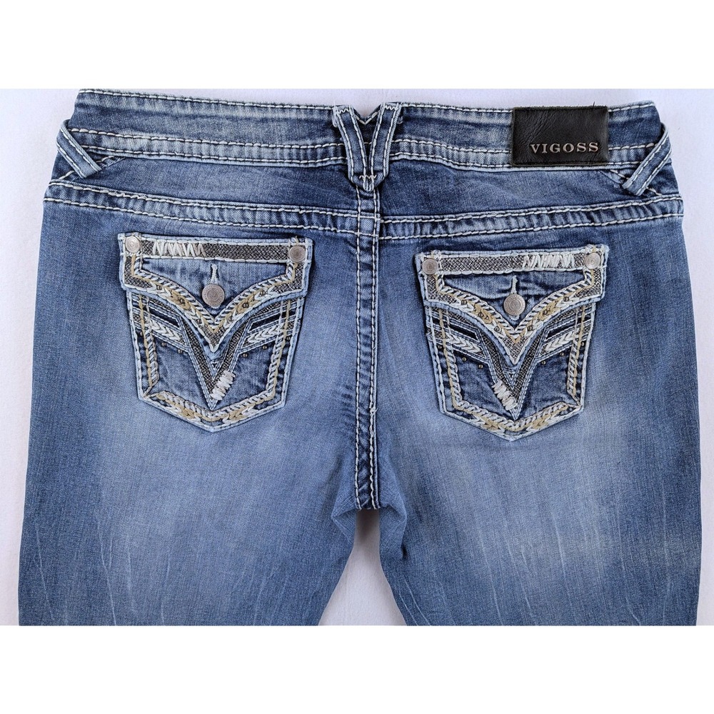 Vigoss The New York Bootcut Jeans Womens 13/14 Blue Embellished Stretch - Picture 3 of 9